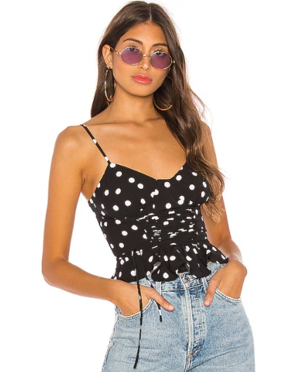 REVOLVE h:ours Sumi Camisole Tank Top Polka Dot Corset Lace-Up Spaghetti Strap